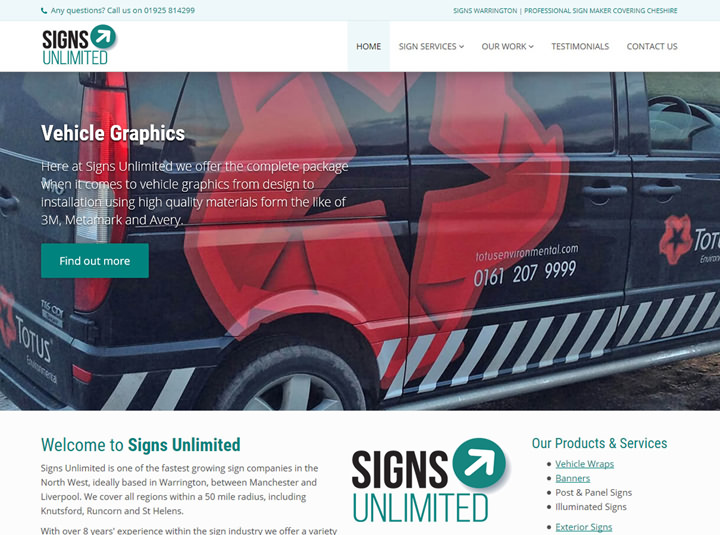 Portfolio item - Signs Unlimited website